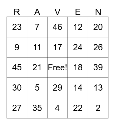 Black Knight Bingo(Raven) Bingo Card