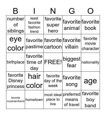 Connection Bingo Card