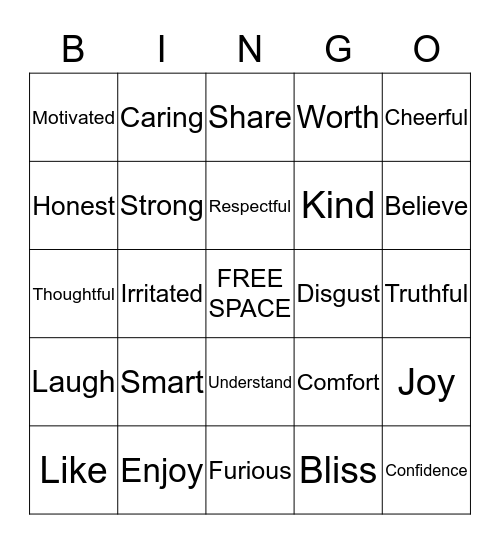 Friendship, Self-Esteem, and Feelings Bingo Card