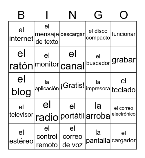 Technology Vocabulary Bingo Card