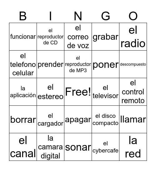 Vocab Bingo Card