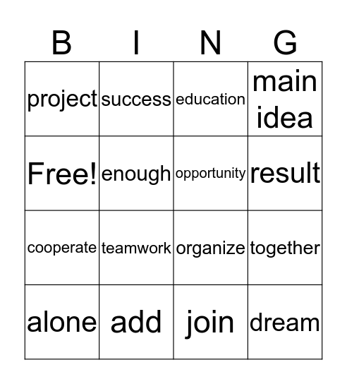 Unit 6 Vocabulary Bingo Card