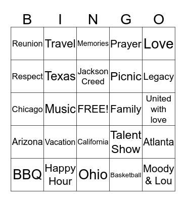 Jackson Family Bingo Card