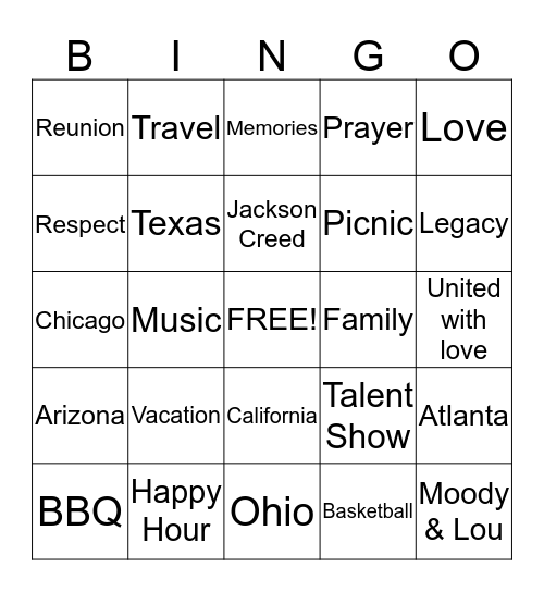 Jackson Family Bingo Card