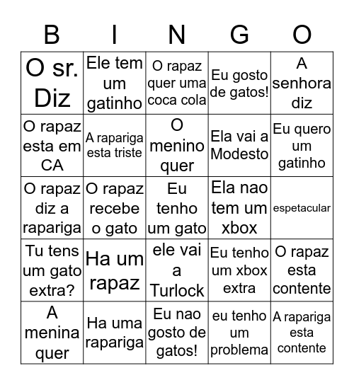TPRS - key words Bingo Card