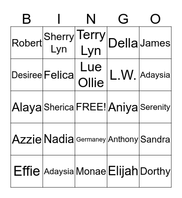 Family Name Bingo Card