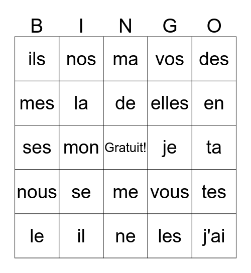 Niveau 1 Bingo Card