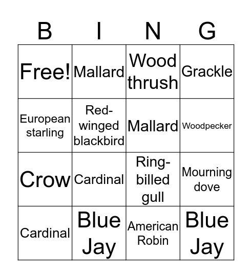 Ottawa birds Bingo Card