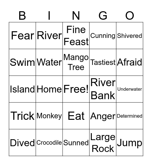 Monkey and Crocodile Bingo Card