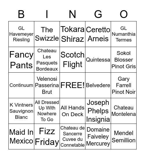 BAR BINGO! Bingo Card