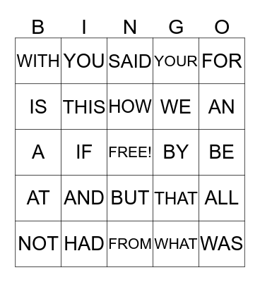 SIGHT WORDS Bingo Card