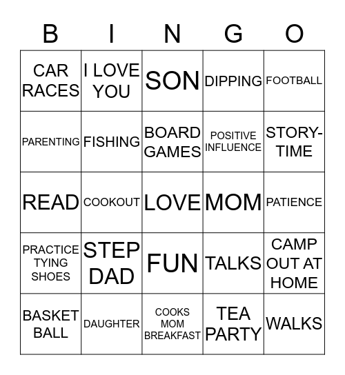 DIPPING WITH DAD Bingo Card