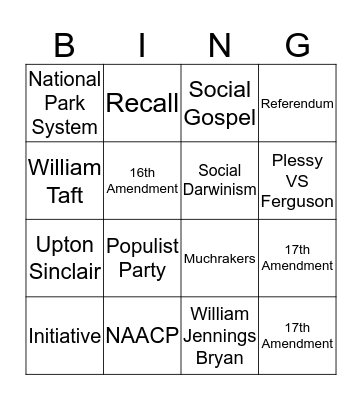 Progressive Era Bingo Card