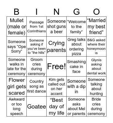 Wedding Bingo Card