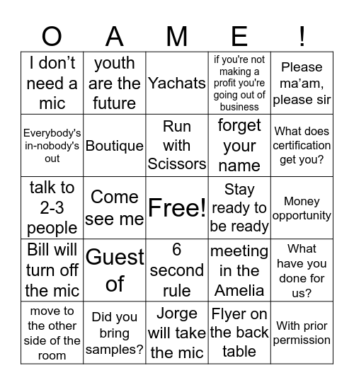 OAME Bingo Card