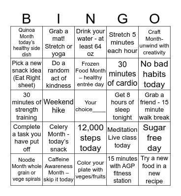 AGP focus on March - National Nutrition Month Bingo Card