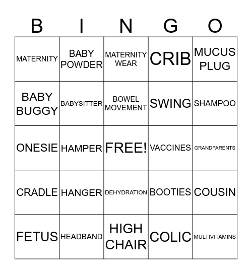 DEBRISHA'S BABY SHOWER Bingo Card