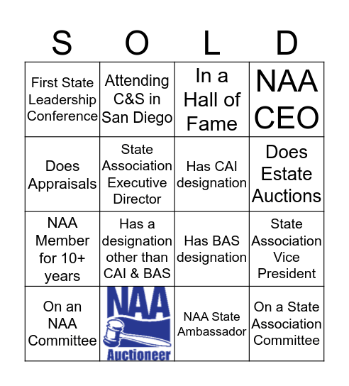 NAA 2020 State Leadership Conference Bingo Card