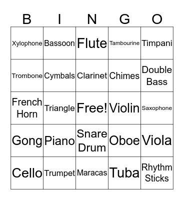 Orchestra Instruments  Bingo Card