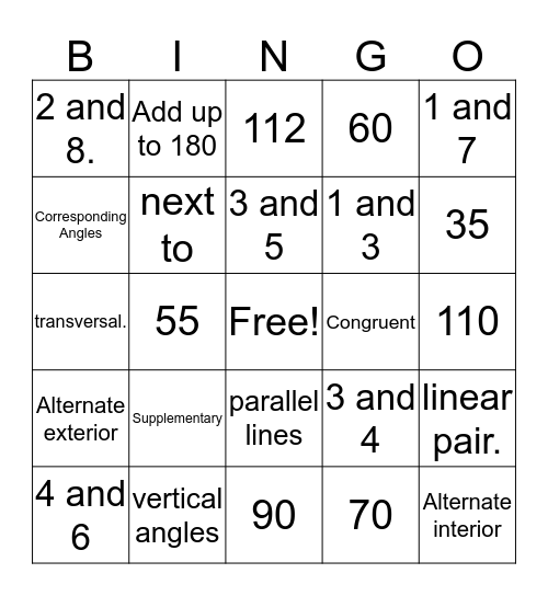 Parallel Lines Bingo Card