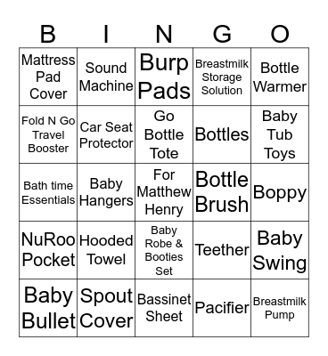 Ashley's Gift Bingo Card