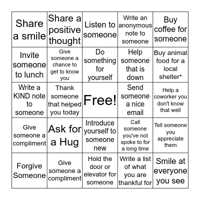UAMS NE KINDNESS BINGO Card