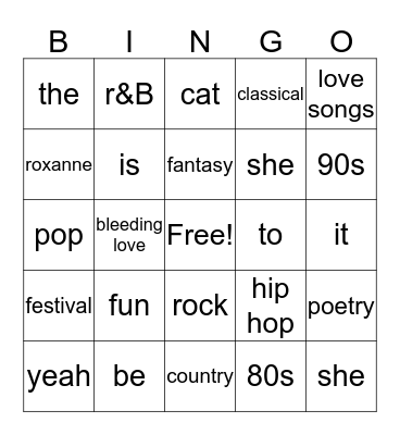 90s Music  Bingo Card