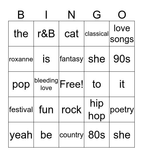 90s Music  Bingo Card
