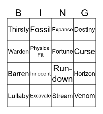 Holes Vocabulary  Bingo Card