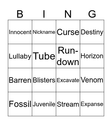 Holes Vocabulary  Bingo Card