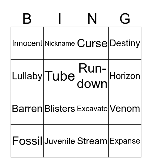 Holes Vocabulary  Bingo Card