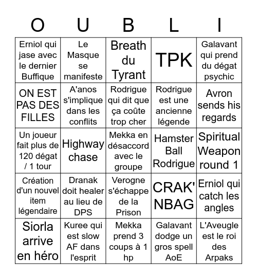 Les Havres de l'Oubli Bingo Card