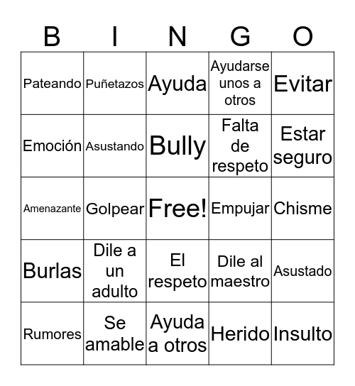 Bully Bingo Card