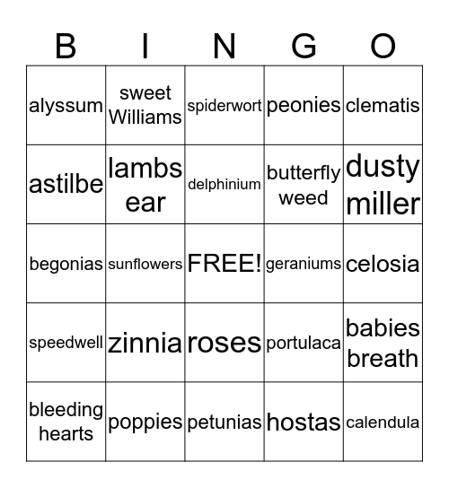 Garden Bingo Card