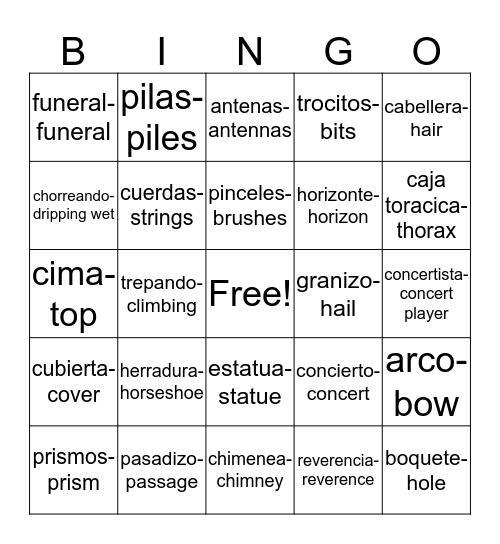 Vocabulary-Vocabulario Bingo Card