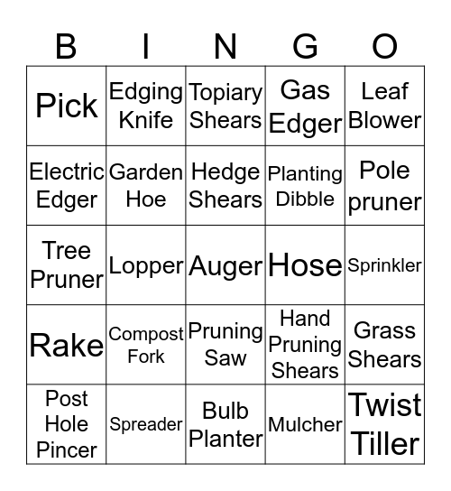 Garden Tools Bingo Card