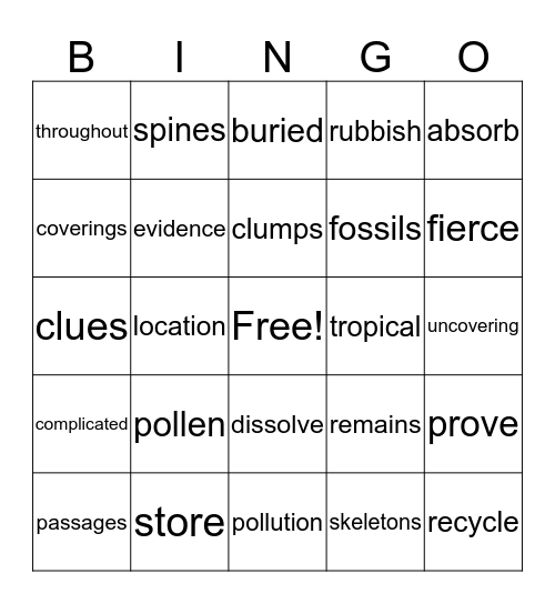 Vocabulary BINGO Card