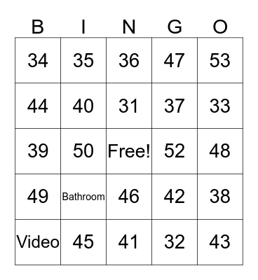 Call Light Bingo Card