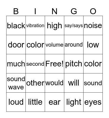 March Vocabulary Bingo Card