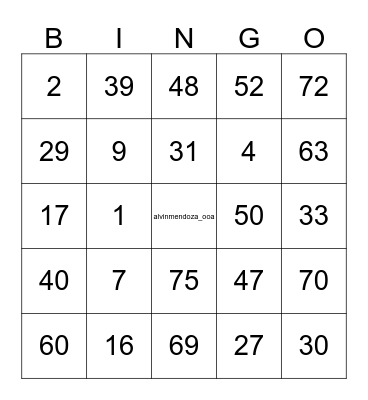 ALVIN MENDOZA Bingo Card