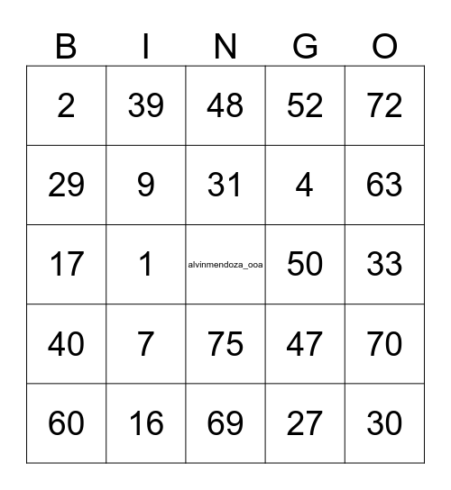 ALVIN MENDOZA Bingo Card