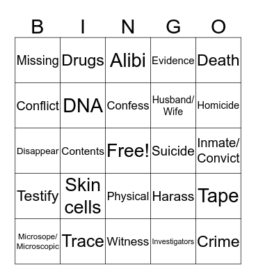 Forensic Files Bingo Card