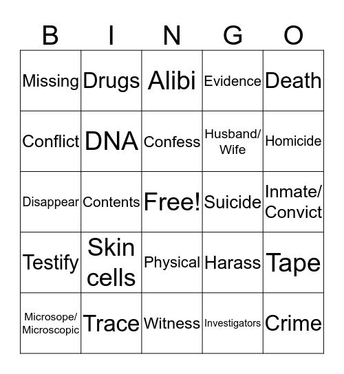 Forensic Files Bingo Card
