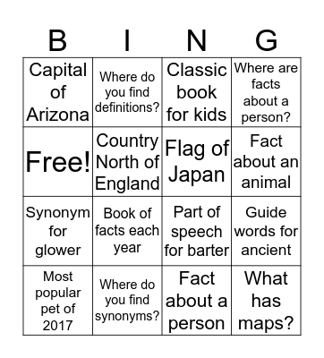 Reference Bingo Card