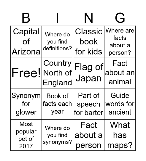 Reference Bingo Card