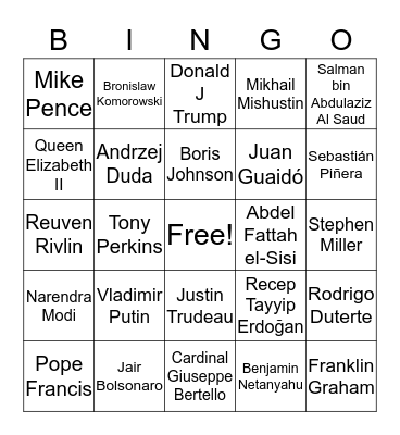 COVID-19 World Leader Bingo Card