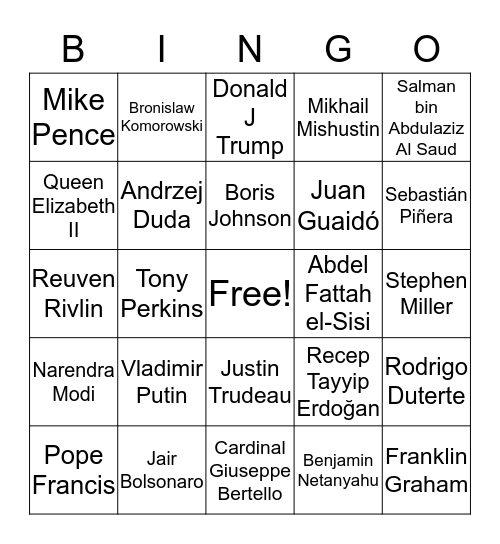 COVID-19 World Leader Bingo Card