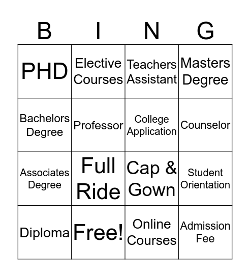 ʻOhana Night: College Bingo! Bingo Card