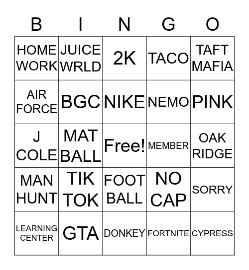 Untitled Bingo Card