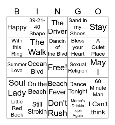 Music Bingo to Shaggin Bingo Card